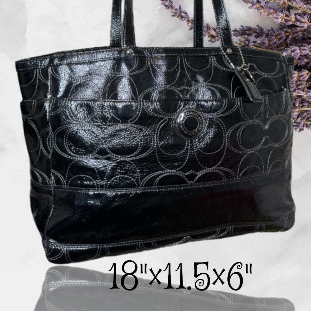 Coach black patent large sig stitched trave/ diaper bag - Picture 1 of 10